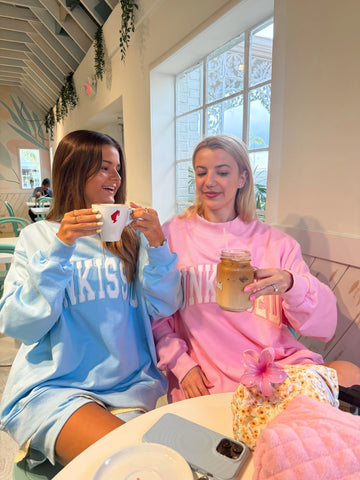 Pink Varsity Sunkissed Embroidered Mockneck Sweatshirt in Cozy 100% Cotton