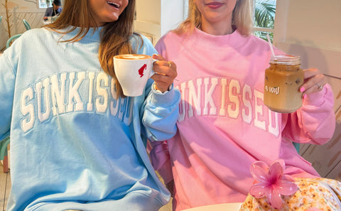 Pink Varsity Sunkissed Embroidered Mockneck Sweatshirt in Cozy 100% Cotton