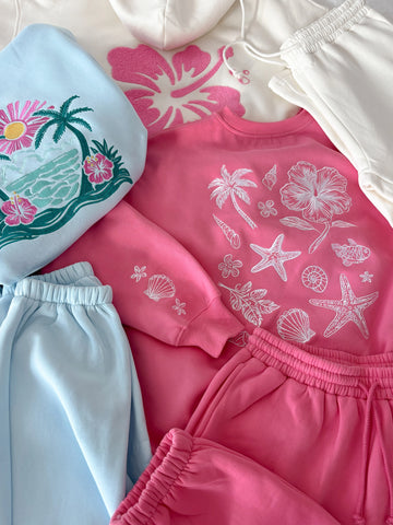 Icy Blue Embroidered Hibiscus Hoodie for Beach Day Style
