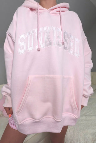 Soft Pink Embroidered Varsity Hoodie for Effortless Streetwear Style