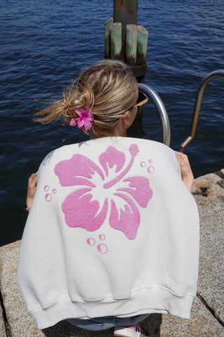 Ivory Floral Sweatshirt with Hibiscus Print for Effortless Everyday Style