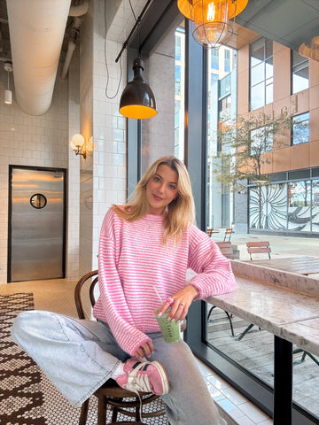 Fluffy Striped Pink Sweater for a Cozy & Chic Everyday Look