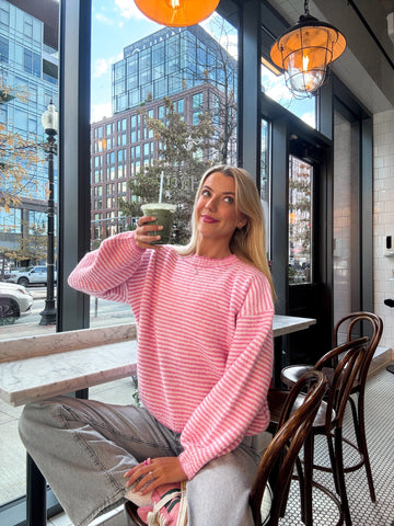 Fluffy Striped Pink Sweater for a Cozy & Chic Everyday Look
