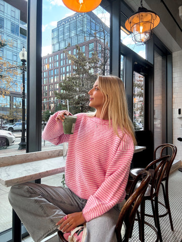 Fluffy Striped Pink Sweater for a Cozy & Chic Everyday Look