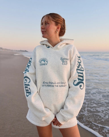 Book Club Cozy Oversized Hoodie in Heather Gray & Blue for Relaxed Reading Vibes