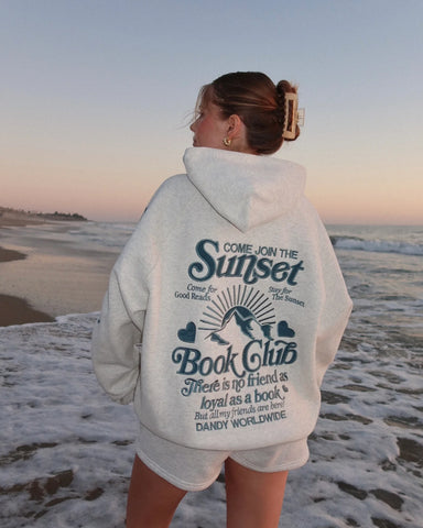 Book Club Cozy Oversized Hoodie in Heather Gray & Blue for Relaxed Reading Vibes