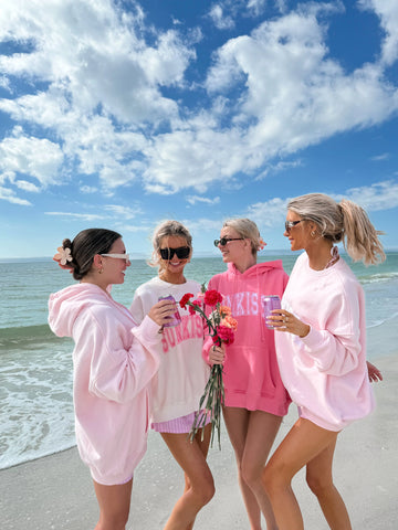 Vintage Embroidered Varsity Sweatshirt in Ivory and Pink