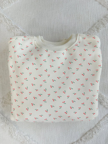 Ivory Sweatshirt with Sweet Cherry Print for Cozy Everyday Style