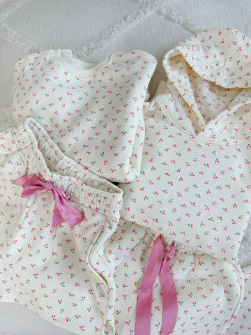 Cozy Ivory Cherry Print Hoodie for Everyday Casual Style