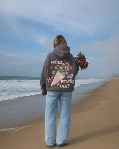 Cozy Oversized Hoodie with Inspirational Faux Suede Embroidery