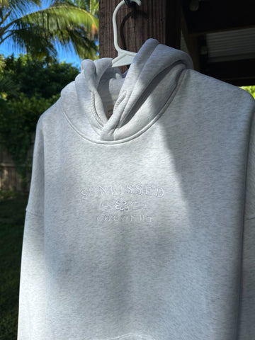 Pearl Grey Embroidered Hoodie with White Thread Detail