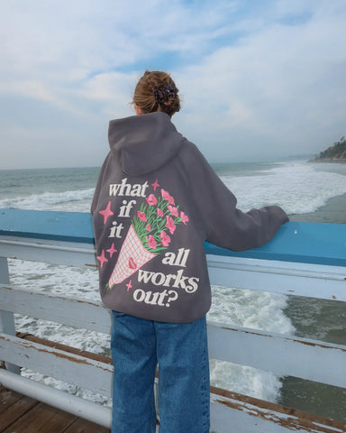 Cozy Oversized Hoodie with Inspirational Faux Suede Embroidery