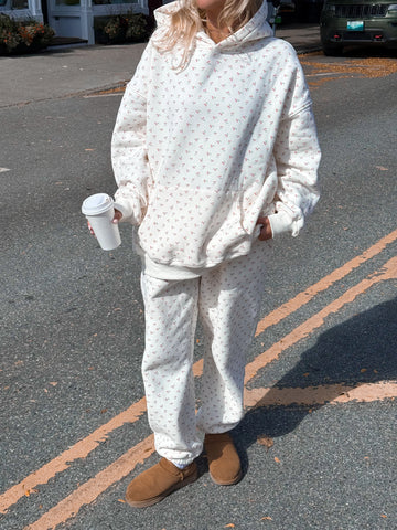 Cozy Ivory Cherry Print Hoodie for Everyday Casual Style