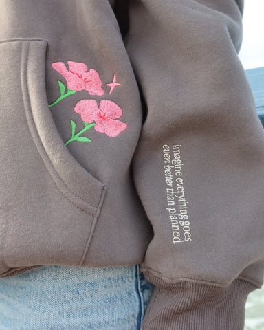Cozy Oversized Hoodie with Inspirational Faux Suede Embroidery