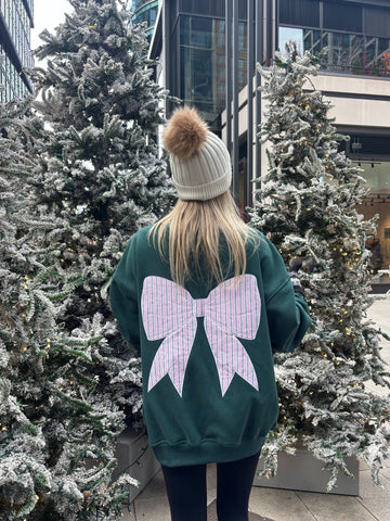 Cozy Striped Sweatshirt with Bow Embroidery for Winter Comfort