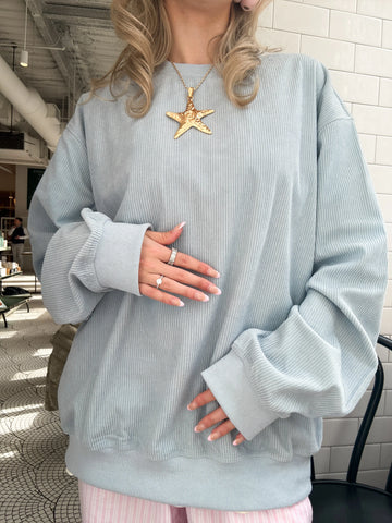 Soft Light Blue Corduroy Crewneck Sweatshirt for Everyday Comfort