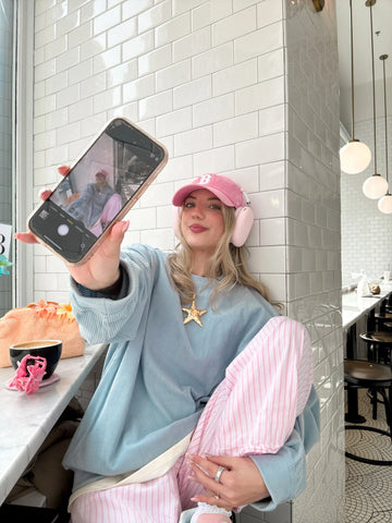 Soft Light Blue Corduroy Crewneck Sweatshirt for Everyday Comfort