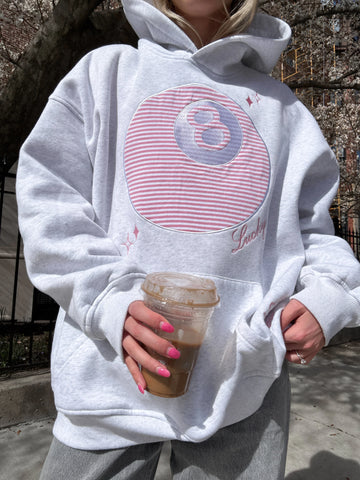 Pearl Grey Hoodie with 8 Ball Embroidery for Effortless Street Style