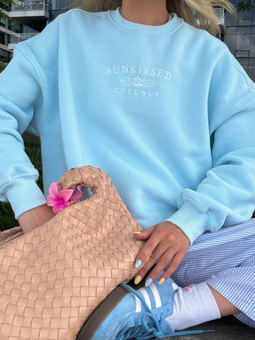 Icy Blue Embroidered Sweatshirt for a Cozy & Effortless Look