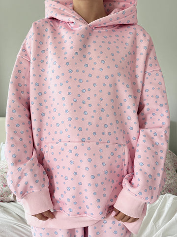 Dreamy Floral Hoodie in Soft Pink & Blue for Cozy Street Style