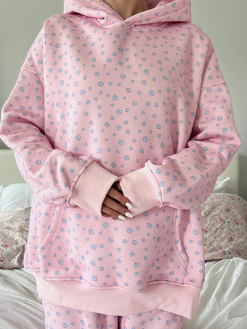 Dreamy Floral Hoodie in Soft Pink & Blue for Cozy Street Style
