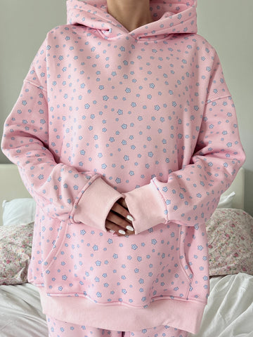 Dreamy Floral Hoodie in Soft Pink & Blue for Cozy Street Style