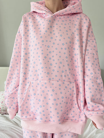 Dreamy Floral Hoodie in Soft Pink & Blue for Cozy Street Style