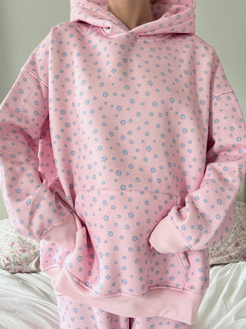 Dreamy Floral Hoodie in Soft Pink & Blue for Cozy Street Style