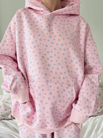 Dreamy Floral Hoodie in Soft Pink & Blue for Cozy Street Style