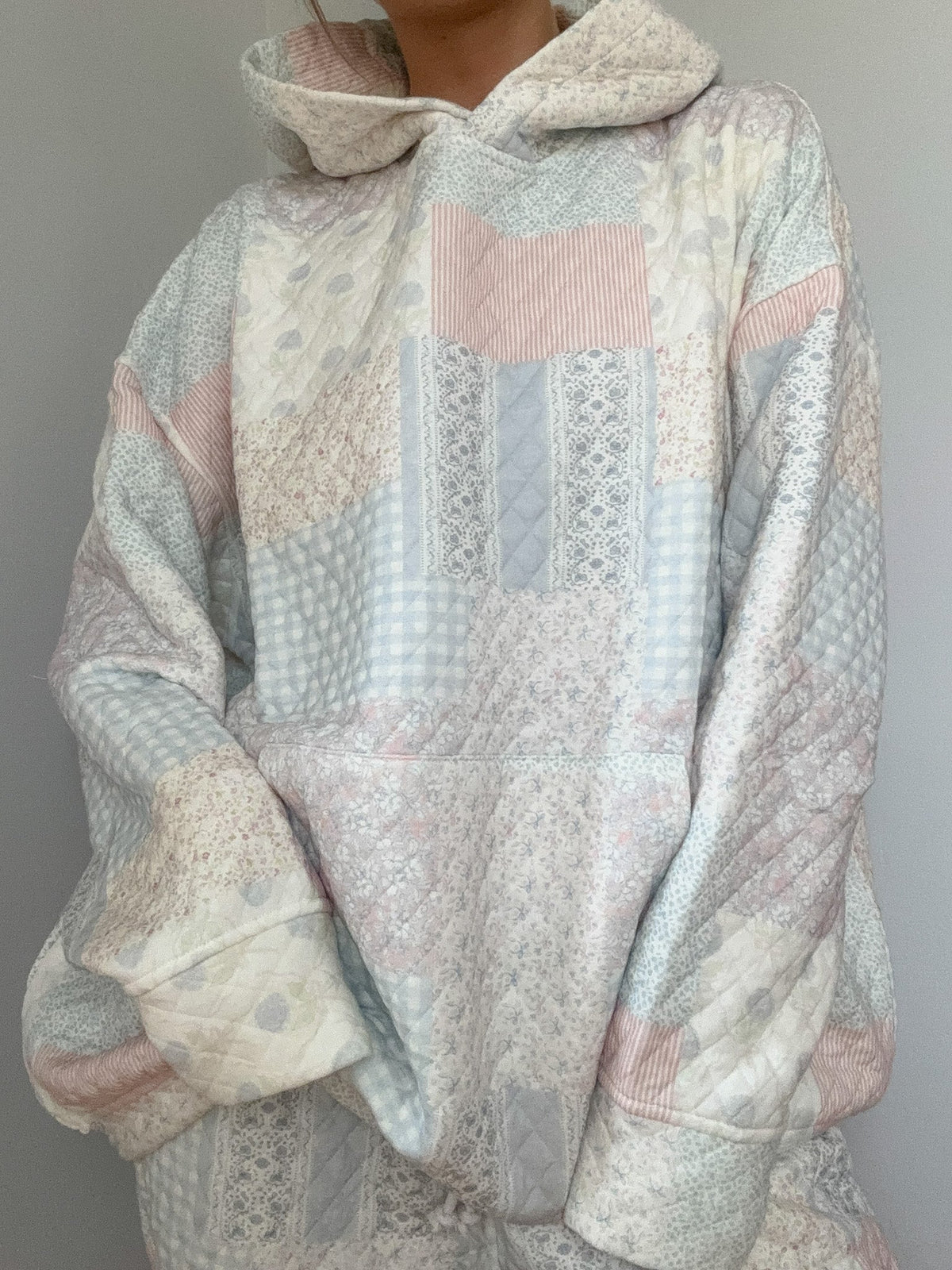 Dreamy Pastel Blue Quilted Hoodie for Effortless Cozy Style