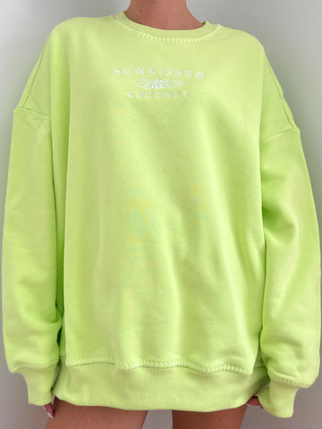 Fresh Lime Green Cotton Sweatshirt for Everyday Effortless Style