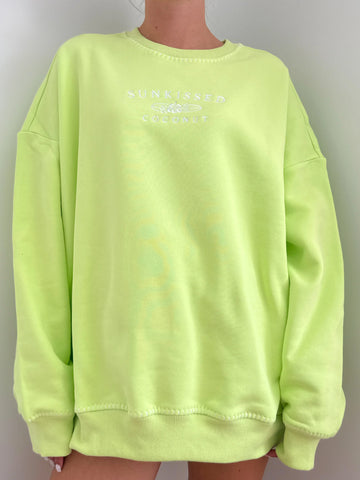 Fresh Lime Green Cotton Sweatshirt for Everyday Effortless Style