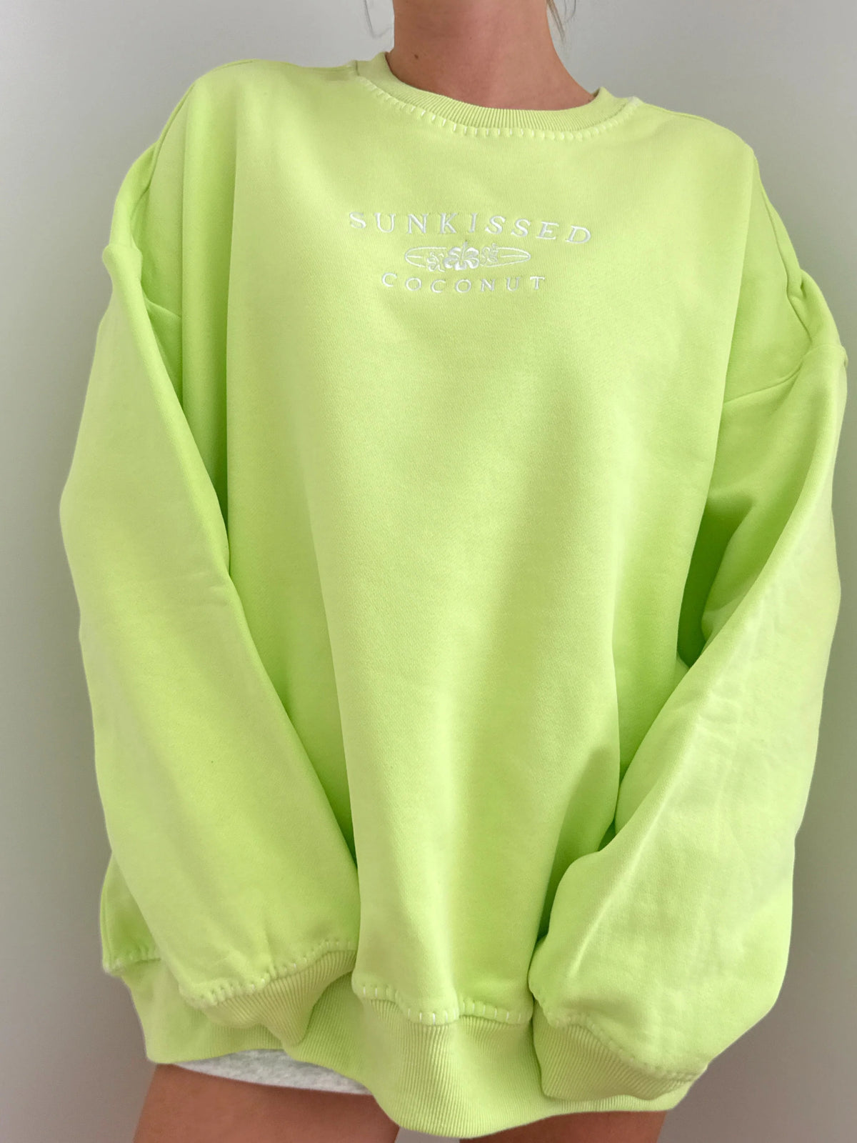 Fresh Lime Green Cotton Sweatshirt for Everyday Effortless Style
