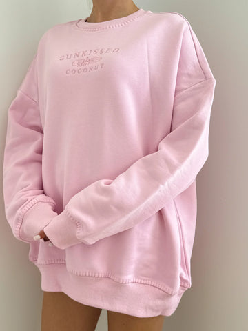 Soft Pastel Magenta Cotton Sweatshirt with Delicate Stitching