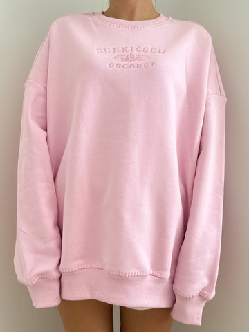 Soft Pastel Magenta Cotton Sweatshirt with Delicate Stitching