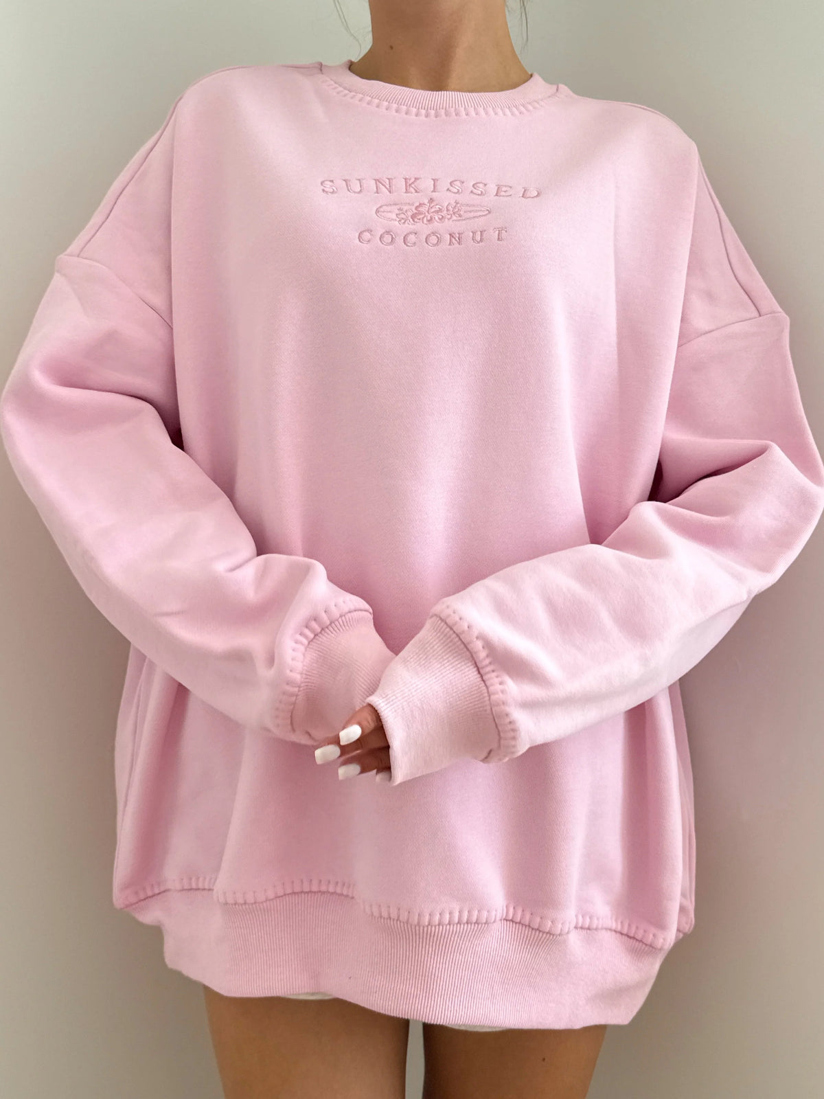 Soft Pastel Magenta Cotton Sweatshirt with Delicate Stitching