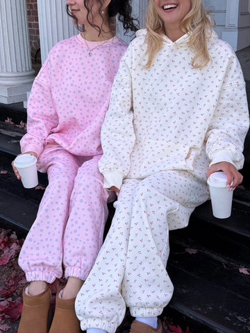 Cozy Ivory Cherry Print Hoodie for Everyday Casual Style