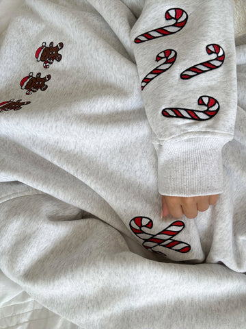Pearl Grey Gingerbread Recipe Embroidered Christmas Sweatshirt for Cozy Holiday Style