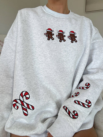 Pearl Grey Gingerbread Recipe Embroidered Christmas Sweatshirt for Cozy Holiday Style