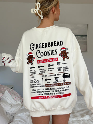 Ivory Gingerbread Recipe Embroidered Christmas Sweatshirt | Cozy Holiday Style