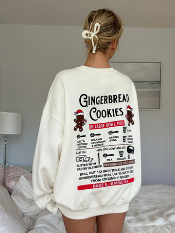 Ivory Gingerbread Recipe Embroidered Christmas Sweatshirt | Cozy Holiday Style