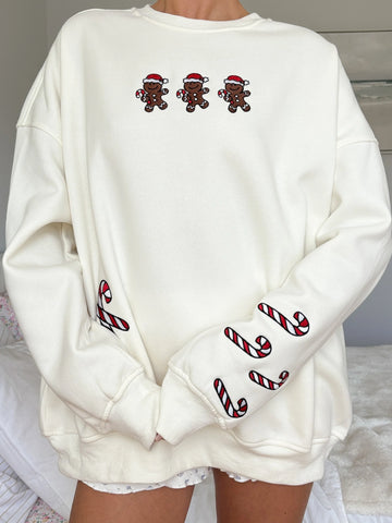 Ivory Gingerbread Recipe Embroidered Christmas Sweatshirt | Cozy Holiday Style