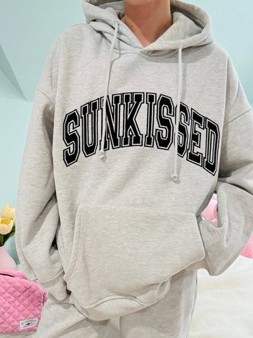 Oversized Grey Varsity Hoodie with Embroidered Sun Motif