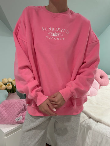 Hibiscus Pink Embroidered Sweatshirt for Effortless Everyday Style