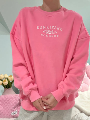 Hibiscus Pink Embroidered Sweatshirt for Effortless Everyday Style