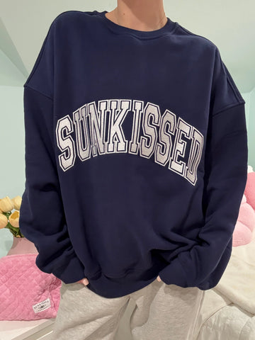 Navy Blue Varsity Embroidered Sweatshirt for Effortless Street Style
