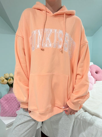 Vibrant Sherbet Orange Varsity Hoodie with Embroidered Details