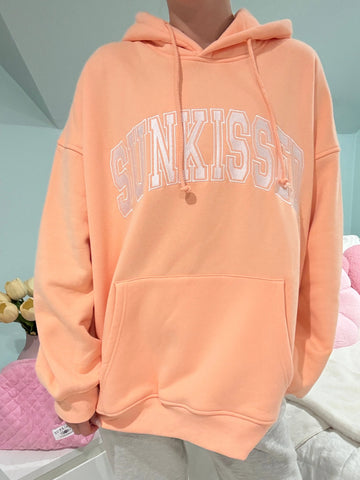 Vibrant Sherbet Orange Varsity Hoodie with Embroidered Details