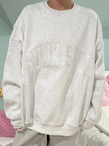 Pearl Grey and White Embroidered Varsity Sweatshirt for Effortless Street Style