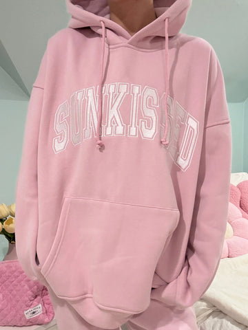 Varsity Embroidered Hoodie in Mauve Mist for Effortless Street Style